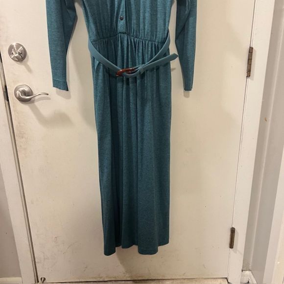 VTG Chofflet Prestige Paris Womens Green Mink Wool Blend Maxi Dress w Belt Sz 9 - Picture 5 of 14